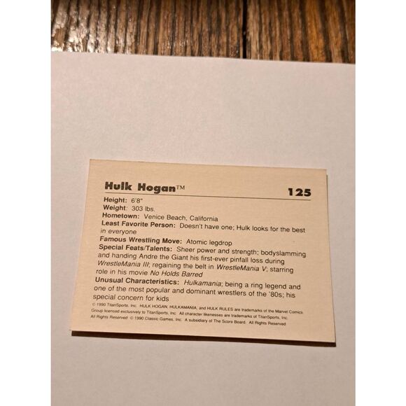 Vintage 1990 WWF Hulk Hogan Trading Card #125 Classic Titan Sports - Picture 3 of 3